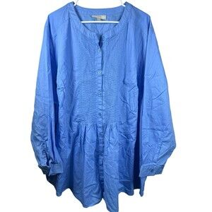 Woman Within 4X Romantic Blue Pintuck Blouse Cotton Button Front Flowy‎ Tunic
